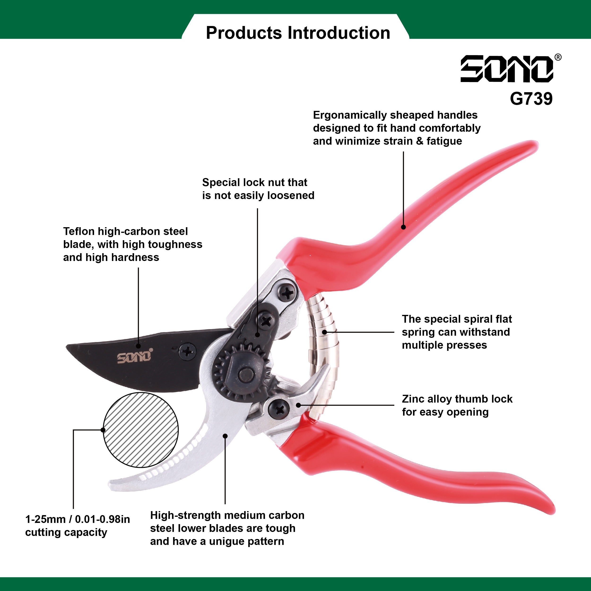 SONO G739 專業級鐵氟龍高碳鋼修枝剪